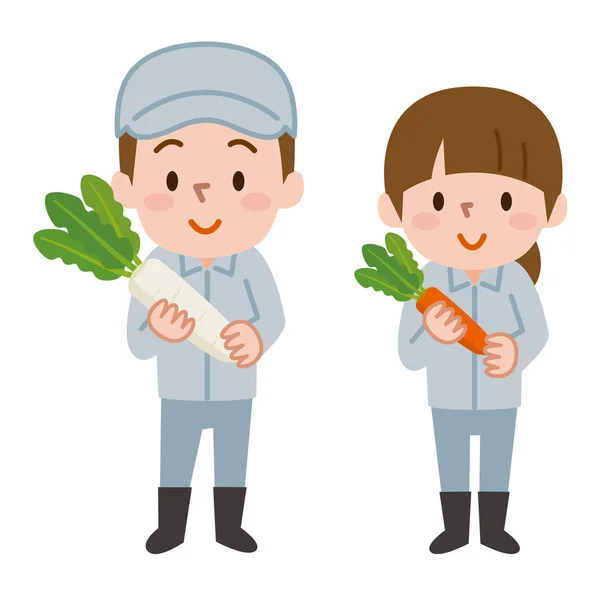 Pria Dan Wanita Memegang Sayuran - Stok Vektor