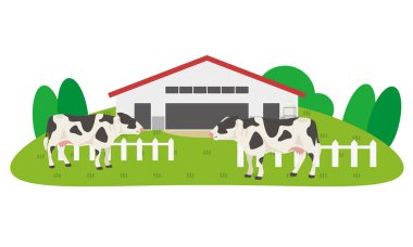 Akıllı bir çiftlik zemin karşı'nın bahçesinde mutlu sevimli çizgi inek