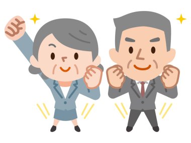 Orta gülümseyen kıdemli businessm ile ayakta işkadını yaşlı