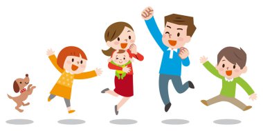 Mutlu genç aile. Vektör çizim.