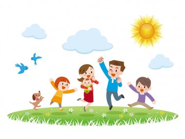 Mutlu genç aile. Vektör çizim.