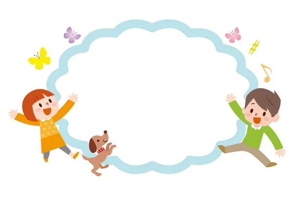 Cute children jumping with speech bubble — Stock Vector