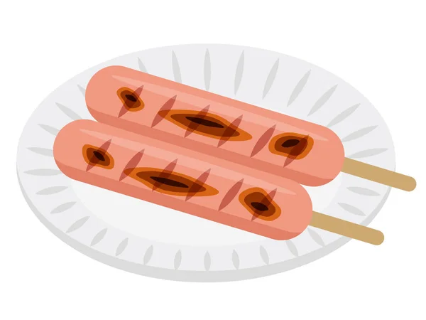 Sült kolbász sertés grill nyárson — Stock Vector