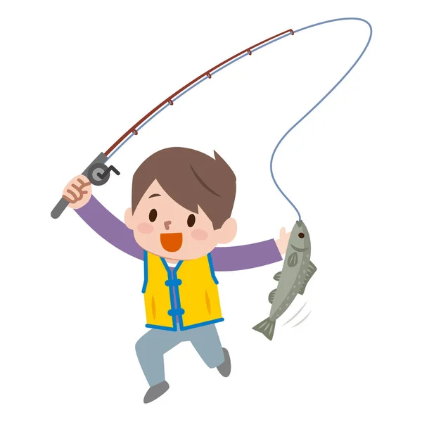 Ilustrasi Cartoon Boy memancing - Stok Vektor