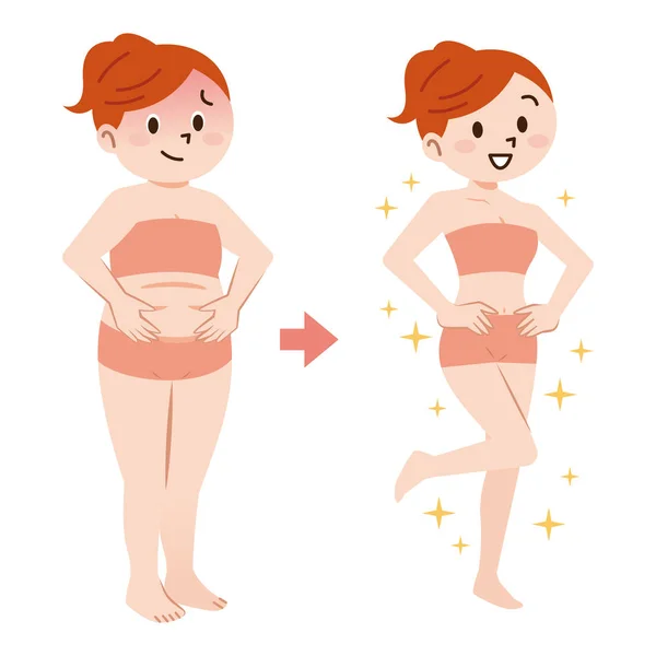 Ilustração vetorial de mulher gorda e magra —  Vetores de Stock