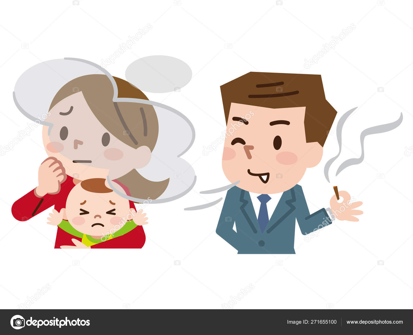 Selfish man is smoking cigarette near woman and baby. Stock Vector Image by  ©ankomando #271655100