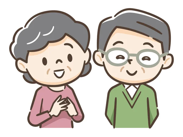Ilustración de una feliz pareja de ancianos sonrientes — Vector de stock