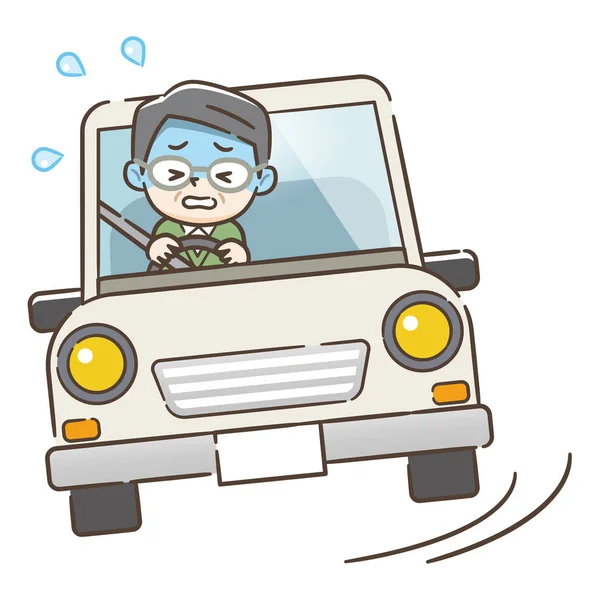 Illustration of an elderly driver driving dangerously. — Stock Vector