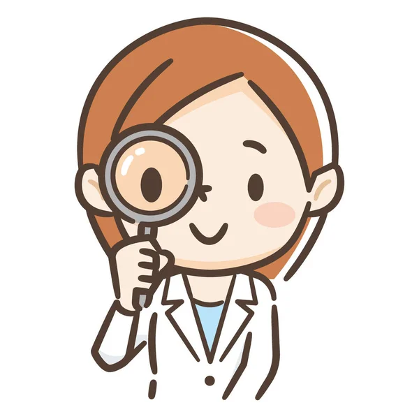 Doctor profesional femenino con lupa — Vector de stock