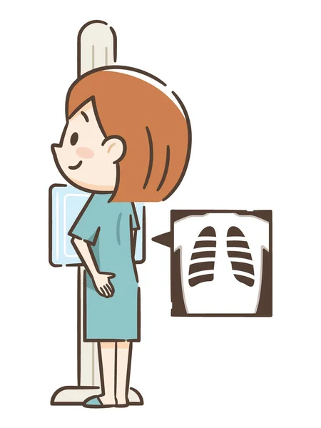 Jeune femme prenant une radiographie pulmonaire — Image vectorielle