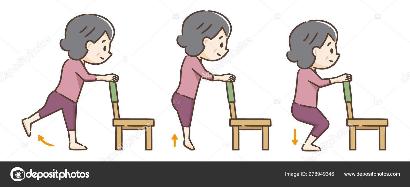 Senior woman exercising with a chair Stock Vector by ©ankomando
