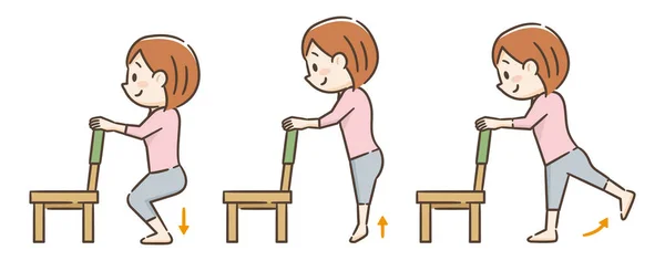 Mujer joven haciendo ejercicio con una silla — Vector de stock