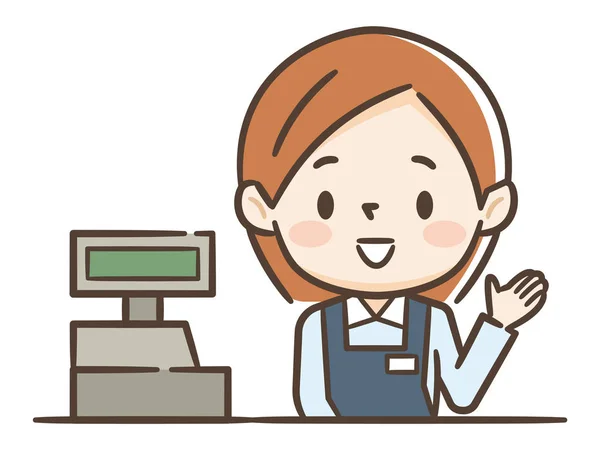 Menina caixa no supermercado. Clipart imagem isolada no bac branco — Vetor de Stock