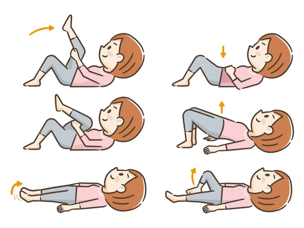 横たわって運動する若い女性 — ストックベクタ