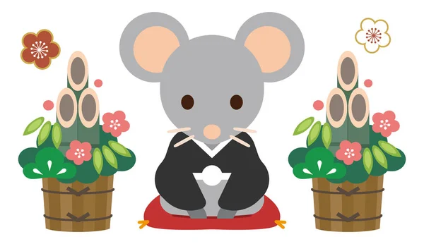 Rat personnalisé vêtu de kimono japonais traditionnel, isolé — Image vectorielle