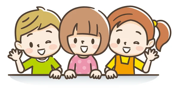 Ilustración de niños agitando las manos con sonrisa — Vector de stock