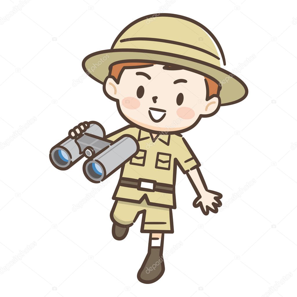 Cute boy of adventurer with binoculars