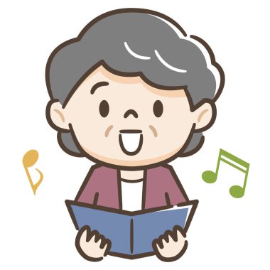 Şarkı söyleyen yaşlı bir bayanın illüstrasyonu