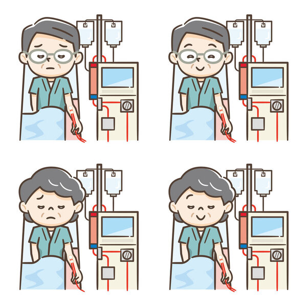Illustration of elderly people undergoing hemodialysis