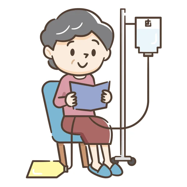 Illustrazione di una donna anziana sottoposta a dialisi peritoneale — Vettoriale Stock