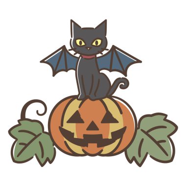 Beyaz arka planda Cadılar Bayramı balkabağı ve siyah kedi