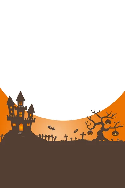 Halloween noc, černý hrad na pozadí měsíce, ilustratní — Stockový vektor