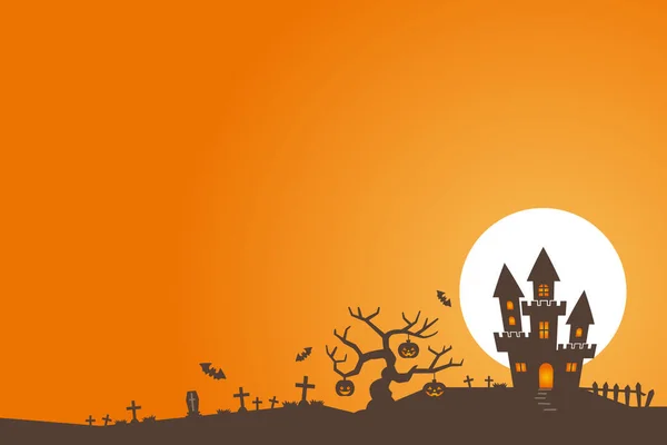 Halloween noc, černý hrad na pozadí měsíce, ilustratní — Stockový vektor