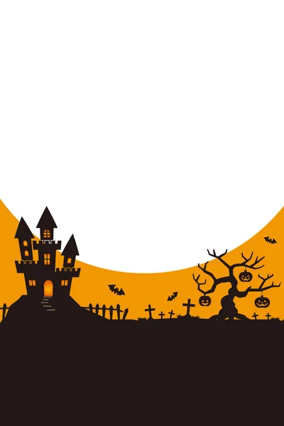 Halloween noc, černý hrad na pozadí měsíce, ilustratní — Stockový vektor