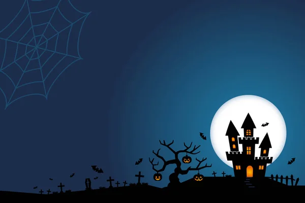 Nuit d'Halloween, château noir sur le fond de lune, illustrati — Image vectorielle
