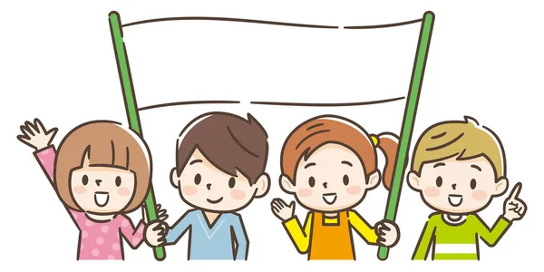 Crianças segurando uma grande bandeira branca — Vetor de Stock