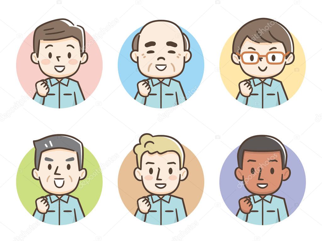 Set of avatars of happy people of different races and age.