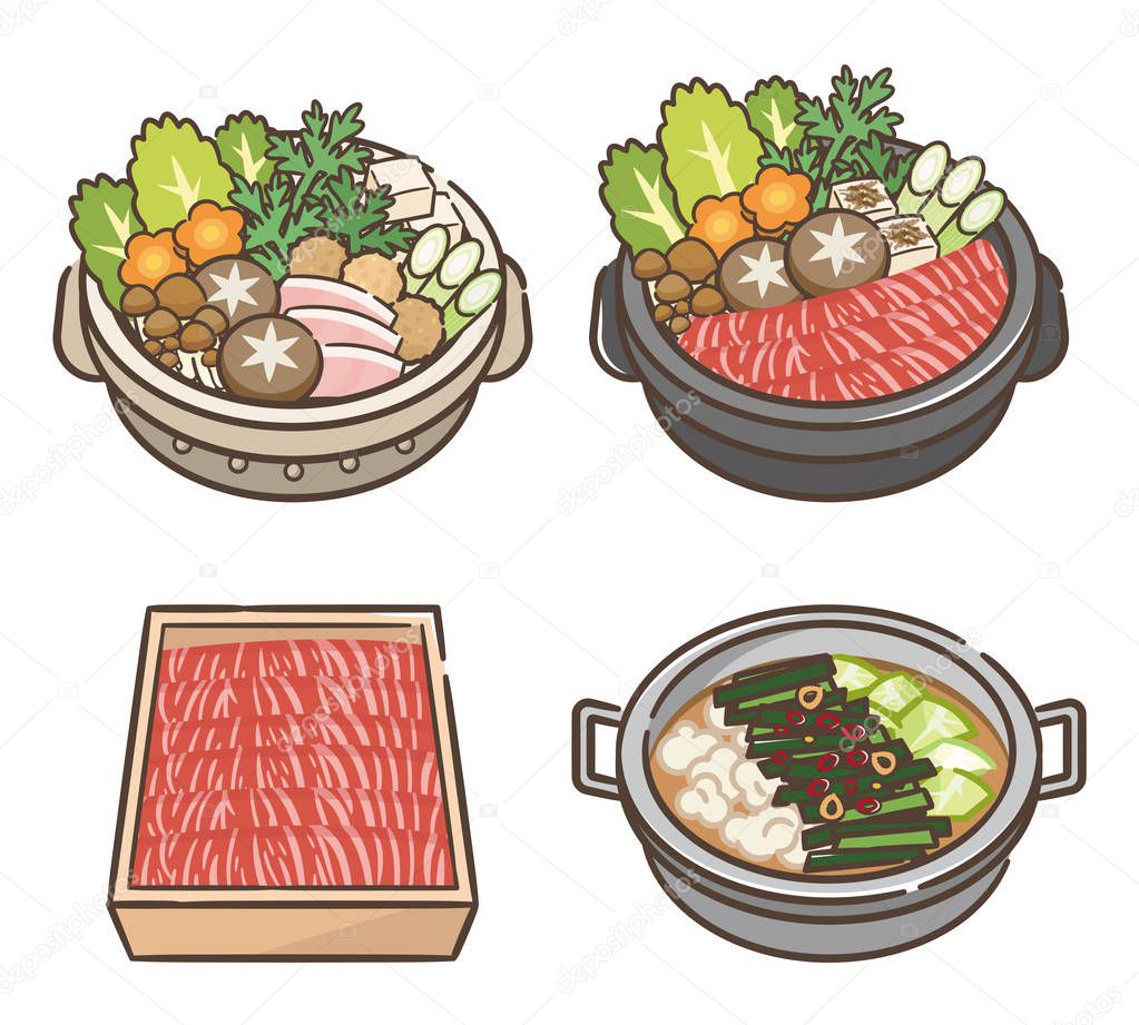 Set of hot pot with meat with Vegetable.