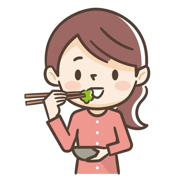 Illustration of a young woman eating — Stock Vector