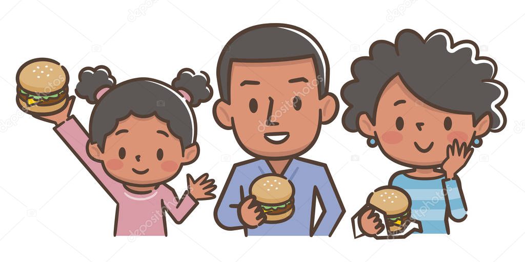 Illustration of a family eating burgers