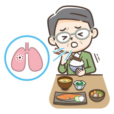 Illustration of an elderly person who aspirated during a meal. clipart