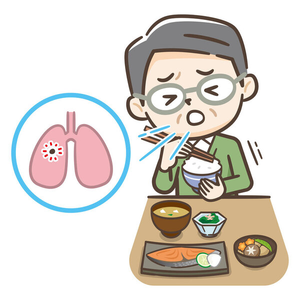 Illustration of an elderly person who aspirated during a meal.