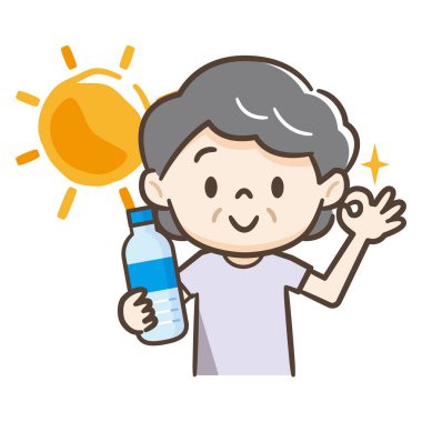 Su içen yaşlı bir kadının resmi.