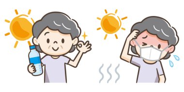 Sıcak çarpması sonucu su içen yaşlı kadınlar ve yaşlı kadınlar.