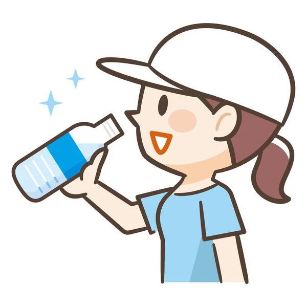 Mujer Joven Bebiendo Botella Agua Plástico — Vector de stock