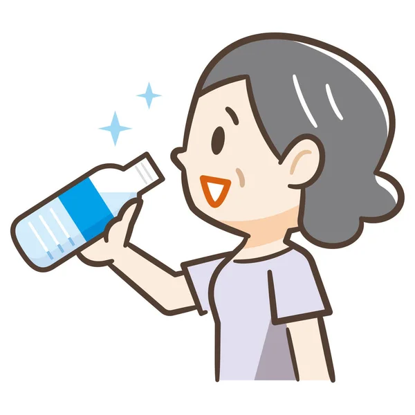 Mujer Mayor Bebiendo Botella Agua Plástico — Vector de stock