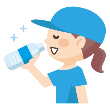 Plastik su içen genç bir kadın.