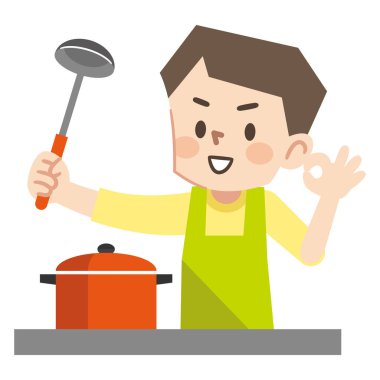 Yemek pişiren genç bir adamın tasviri