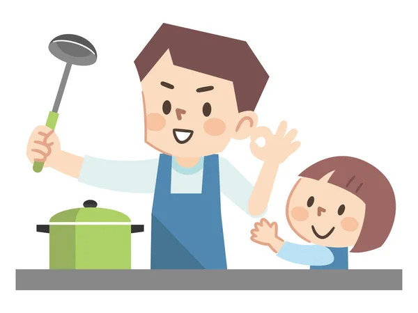Ilustración Padres Hijos Cocinando — Vector de stock