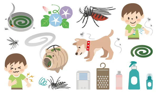 Conjunto Ejemplos Medidas Preventivas Contra Las Picaduras Insectos — Vector de stock