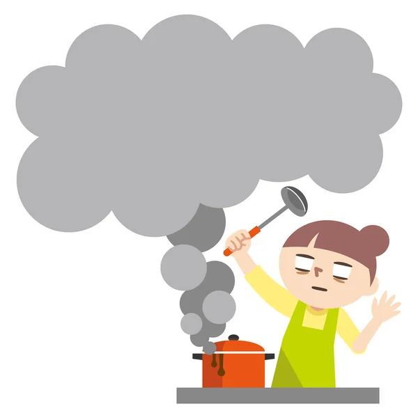 Illustration Room Full Smoke Failing Cook — Stock Vector