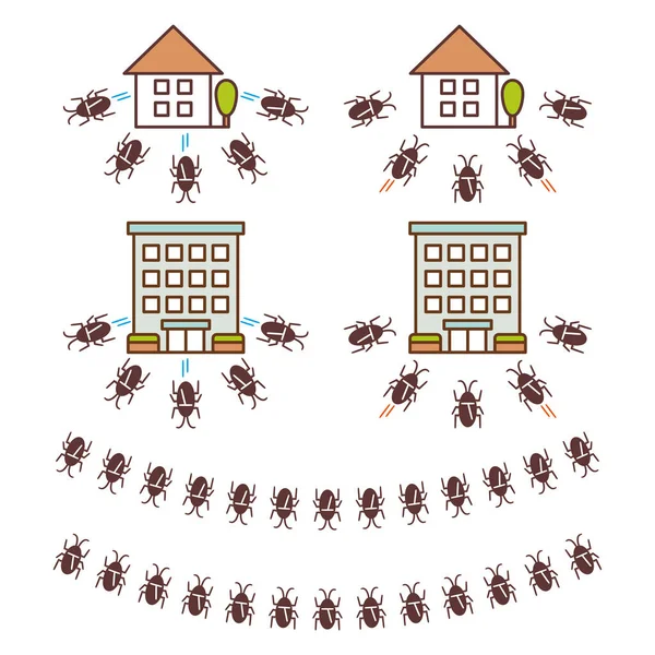 Conjunto Ilustraciones Una Casa Atacada Por Una Cucaracha Una Casa — Vector de stock