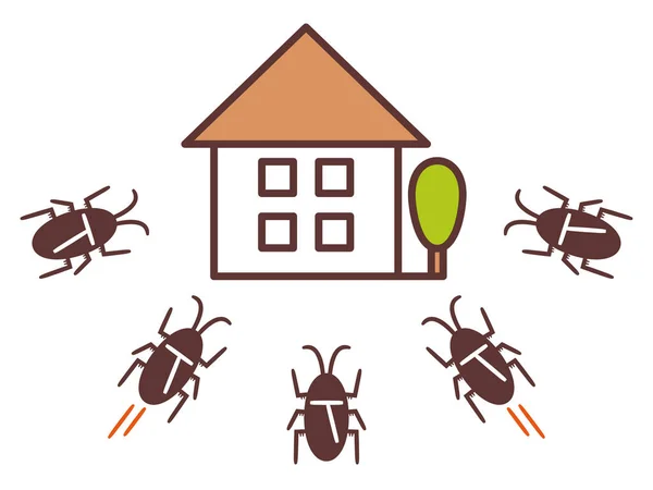 Ilustración Grupo Cucarachas Invadiendo Casa — Vector de stock