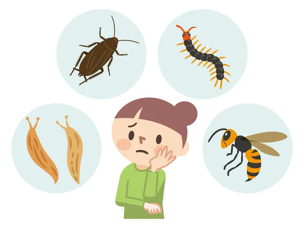 Illustration Young Woman Suffering Pests — Stock Vector