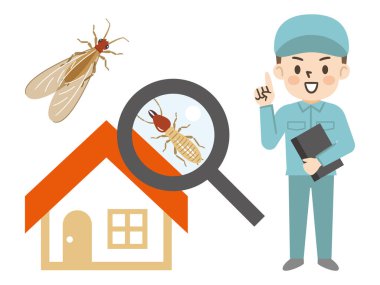Image Illustration of Pest Control Worker and Termite clipart