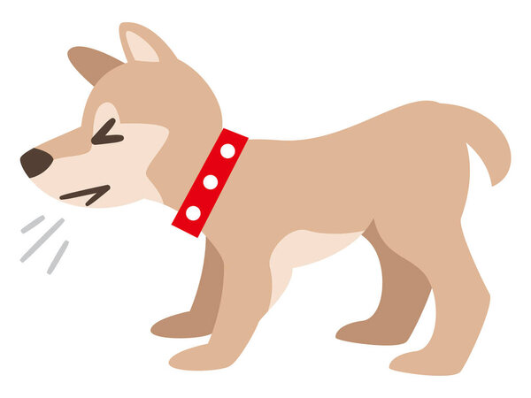 Illustration of a coughing dog on a white background